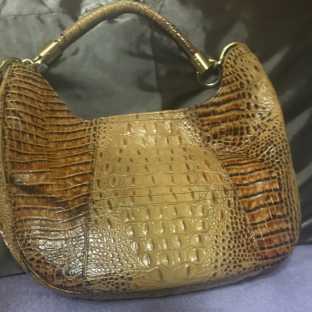 Toasted almond vintage shoulder bag  Crocodile-Embossed Leather Bag